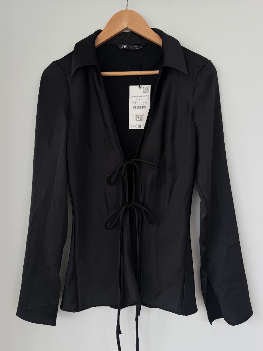 Zara Satin Blouse With Front Ties - NWT Size Small